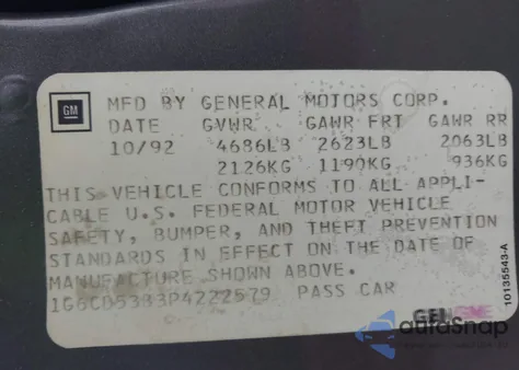 1993 Cadillac Deville z USA, uszkodzony, nr VIN 1G6CD53B3P4222579